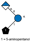 aDGlcpA(1-6)[Subst(1-1)]aDGlcp // Subst = 5-aminopentanol  = SMILES NCCCCC{1}O