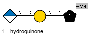 bDGlcA(1-3)bDGalp(1-1)[Me(1-4)]Subst // Subst = hydroquinone = SMILES O{1}C1=CC={4}C(O)C=C1