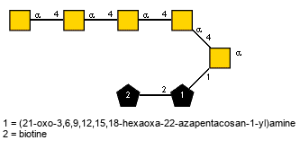 Ac(1-2)aDGalpN(1-4)[Ac(1-2)]aDGalpN(1-4)[Ac(1-2)]aDGalpN(1-4)[Ac(1-2)]aDGalpN(1-4)[Ac(1-2),Subst2(1-2)Subst1(1-1)]aDGalpN // Subst1 = (21-oxo-3,6,9,12,15,18-hexaoxa-22-azapentacosan-1-yl)amine = SMILES {2}NCCOCCOCCOCCOCCOCCOCCC(=O)NCC{1}CO; Subst2 = biotine = SMILES O={1}C(O)CCCC[C@@H]2SC[C@@H]1NC(=O)N[C@@H]12