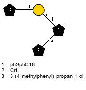 Subst(1-4)aDGalp(1-1)[lXCrt(1-2)]xXphSphC18 // Subst = 3-(4-methylphenyl)-propan-1-ol = SMILES O{1}CCCC1=CC=C(C)C=C1