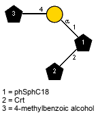 Subst(1-4)aDGalp(1-1)[lXCrt(1-2)]xXphSphC18 // Subst = 4-methylbenzoic alcohol = SMILES O{1}CC1=CC=C(C)C=C1