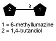 Subst2(1-8)Subst // Subst2 = 1,4-butandiol = SMILES {1}C(O)CCCO; Subst = 6-methyllumazine = SMILES O=C1C2=NC(C)=C{8}NC2=NC(N1)=O
