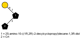 aDGalp(1-1)[lXCrt(1-2)]Subst // Subst = 2S-amino-10-((1R,2R)-2-decylcyclopropyl)decane-1,3R-diol = SMILES N{2}[C@H]([C@@H](CCCCCCC[C@@H]1C[C@H]1CCCCCCCCCC)O){1}CO
