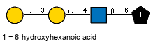 aDGalp(1-3)aDGalp(1-4)[Ac(1-2)]bDGlcpN(1-6)Subst // Subst = 6-hydroxyhexanoic acid = SMILES {6}C(O)CCCCC(=O)O