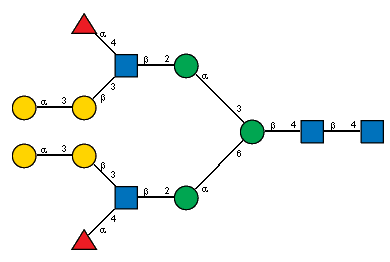 aDGalp(1-3)bDGalp(1-3)[aLFucp(1-4),Ac(1-2)]bDGlcpN(1-2)aDManp(1-3)[aDGalp(1-3)bDGalp(1-3)[aLFucp(1-4),Ac(1-2)]bDGlcpN(1-2)aDManp(1-6)]bDManp(1-4)[Ac(1-2)]bDGlcpN(1-4)[Ac(1-2)]?DGlcpN