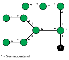 aDManp(1-2)aDManp(1-2)aDManp(1-3)[aDManp(1-2)aDManp(1-3)[aDManp(1-2)aDManp(1-6)]aDManp(1-6),Subst(1-1)]bDManp // Subst = 5-aminopentanol= SMILES NCCCC{1}CO