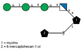 aDManp(1-2)aDManp(1-6)aDManp(1-4)aDGlcpN(1-4)[Subst(1-P-3)]xXmyoIno // Subst = 6-mercaptohexan-1-ol = SMILES O{1}CCCCCCS