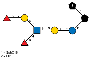 aLFucp(1-2)bDGalp(1-3)[aLFucp(1-4),Ac(1-2)]bDGlcpN(1-3)bDGalp(1-4)bDGlcp(1-1)[LIP(1-2)]xXSphC18