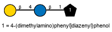 bDGalp(1-4)bDGlcp(1-1)Subst // Subst = 4-(dimethylamino)phenyl]diazenyl}phenol = SMILES CN(C)c2ccc(/N=N/c1cc{1}c(O)cc1)cc2