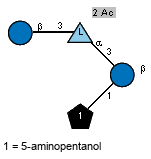 bDGlcp(1-3)[Ac(1-2)]aL6dTalp(1-3)[Subst(1-1)]bDGlcp // Subst = 5-aminopentanol= SMILES NCCCCC{1}O