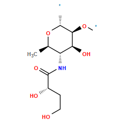 *O[C@H]1[C@@H](O)[C@H](NC(=O)[C@@H](O)CCO)[C@@H](C)O[C@@H]1*