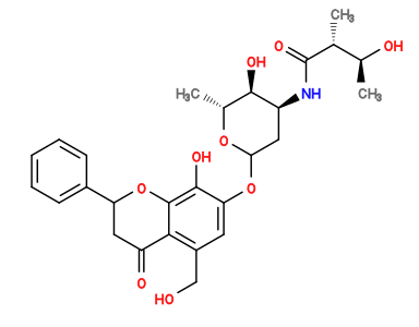 C[C@H](O)[C@@H](C)C(=O)N[C@H]1CC(Oc2cc(CO)c3c(c2O)OC(c2ccccc2)CC3=O)O[C@H](C)[C@H]1O