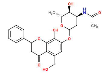 CC(=O)N[C@H]1CC(Oc2cc(CO)c3c(c2O)OC(c2ccccc2)CC3=O)O[C@H](C)[C@H]1O