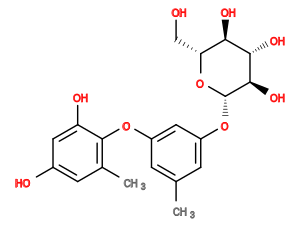Cc1cc(Oc2c(C)cc(O)cc2O)cc(O[C@@H]2O[C@H](CO)[C@@H](O)[C@H](O)[C@H]2O)c1