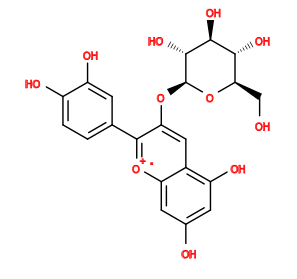 OC[C@H]1O[C@@H](Oc2cc3c(O)cc(O)cc3[o+]c2-c2ccc(O)c(O)c2)[C@H](O)[C@@H](O)[C@@H]1O