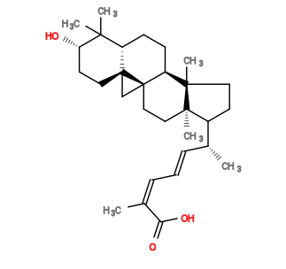 Subst // Subst = SMILES C/C(=C\C=C\[C@@H](C)C1CC[C@@]2(C)[C@@H]3CC[C@H]4C(C)(C)[C@@H](O)CC[C@@]45C[C@@]35CC[C@]12C)C(=O)O
