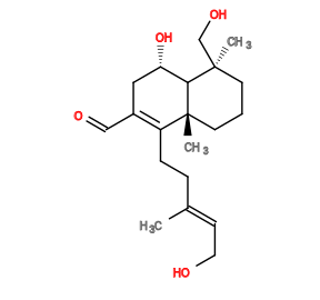 Subst // Subst = SMILES C/C(=C\CO)CC/C1=C(C=O)/C[C@H](O)C2[C@@](C)(CO)CCC[C@]12C
