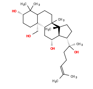 Subst // Subst = SMILES C/C(C)=C\CC[C@](O)([C@H]1CC[C@@]2([C@@H]1[C@H](O)C[C@@H]3[C@]4(CC[C@@H](C(C)(C4CC[C@]32C)C)O)CO)C)C