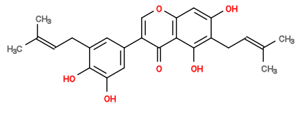 Subst // Subst = SMILES C/C(C)=C\CC1=CC(C2=COC3=C(C2=O)C(O)=C(C/C=C(C)\C)C(O)=C3)=CC(O)=C1O