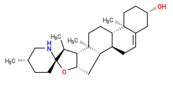 Subst // Subst = SMILES C[C@@H]1CN[C@]2(CC1)[C@@H](C)[C@H]3[C@H](C[C@@H]4[C@]3(C)CC[C@H]5[C@H]4CC=C6[C@]5(C)CC[C@H](O)C6)O2