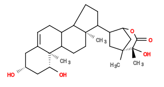 Subst // Subst = SMILES C[C@]1(O)C(=O)OC2C[C@@]1(C)CC2C6CCC5C4C/C=C\3C[C@@H](O)C[C@@H](O)[C@]3(C)C4CC[C@@]56C