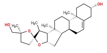 Subst // Subst = SMILES C[C@H]1[C@H]2[C@@H](O[C@]13CC[C@@](C)(CO)O3)C[C@@H]4[C@]2(C)CC[C@H]5[C@H]4CC=C6[C@]5(C)CC[C@H](O)C6