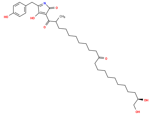 Subst // Subst = SMILES CC(C(C1=C(C(CC2=CC=C(C=C2)O)=NC1=O)O)=O)CCCCCCCCC(CCCCCCCCC[C@H](CO)O)=O