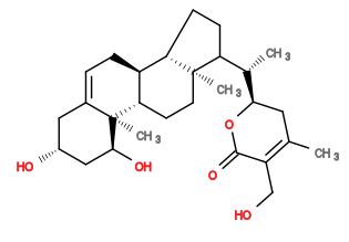Subst // Subst = SMILES CC1=C(CO)C(=O)O[C@@H]([C@@H](C)C2CC[C@H]3[C@@H]4CC=C5C[C@@H](O)C[C@H](O)[C@]5(C)[C@H]4CC[C@]23C)C1