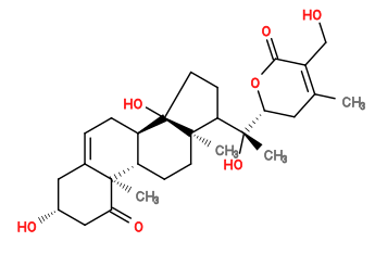 Subst // Subst = SMILES CC1=C(CO)C(=O)O[C@@H]([C@](C)(O)C2CC[C@@]3(O)[C@@H]4CC=C5C[C@@H](O)CC(=O)[C@]5(C)[C@H]4CC[C@]23C)C1