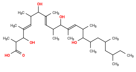 Subst // Subst = SMILES CCC(C)CC(C)CC(C)C(O)C(C)/C=C(C)/C(O)C(C)/C=C(C)/C(O)C(C)/C=C(C)/C(C(C)C(O)=O)O