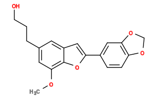Subst // Subst = SMILES COC1=C2C(=CC(=C1)CCCO)C=C(O2)C3=CC4=C(C=C3)OCO4