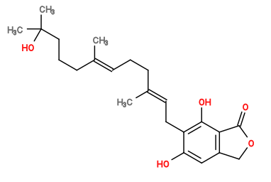 Subst // Subst = SMILES O=C(OC1)C2=C1C=C(O)C(C/C=C(C)/CC/C=C(C)/CCCC(C)(O)C)=C2O