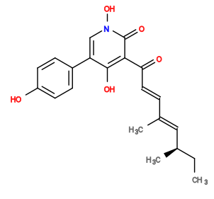 Subst // Subst = SMILES O=C1C(C(/C=C/C(C)=C/[C@H](C)CC)=O)=C(O)C(C2=CC=C(O)C=C2)=CN1O