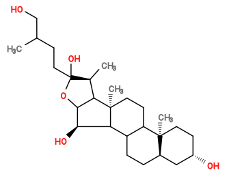 Subst // Subst = SMILES O[C@H]1CC[C@@]2(C)[C@H](CCC3C2CC[C@@]4(C)C3[C@@H](O)C5C4[C@H](C)C(O)(CCC(CO)C)O5)C1