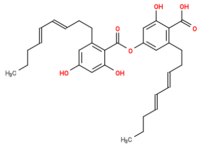 Subst // Subst = SMILES OC1=CC(O)=CC(CC/C=C/C=C/CCC)=C1C(OC2=CC(CC/C=C/C=C/CCC)=C(C(O)=O)C(O)=C2)=O