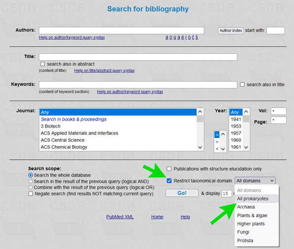Bibliography search restriction to a certain taxonomical domain