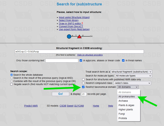 Structure search restriction to a certain taxonomical domain