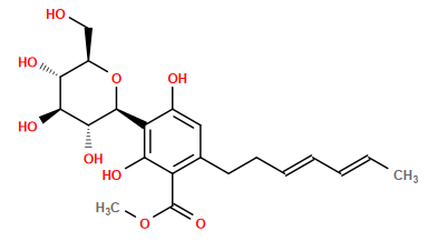 C/C=C/C=C/CCc1cc(O)c([C@@H]2O[C@H](CO)[C@@H](O)[C@H](O)[C@H]2O)c(O)c1C(=O)OC
