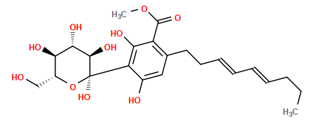 CCC/C=C/C=C/CCc1cc(O)c([C@@]2(O)O[C@H](CO)[C@@H](O)[C@H](O)[C@H]2O)c(O)c1C(=O)OC