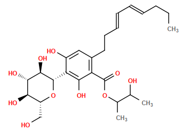 CCC/C=C/C=C/CCc1cc(O)c([C@@H]2O[C@H](CO)[C@@H](O)[C@H](O)[C@H]2O)c(O)c1C(=O)OC(C)C(C)O