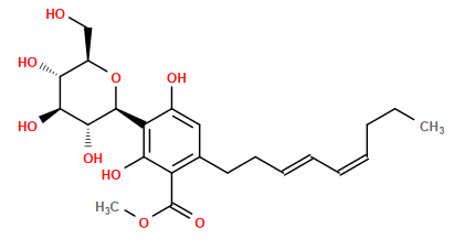 CCC/C=C\C=C\CCc1cc(O)c([C@@H]2O[C@H](CO)[C@@H](O)[C@H](O)[C@H]2O)c(O)c1C(=O)OC